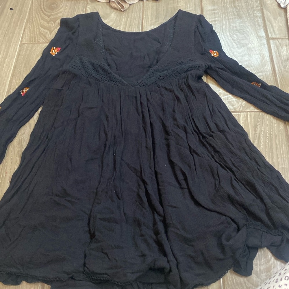 Free people embroidered black long sleeve dress xsmall